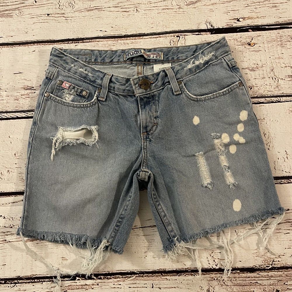 Mudd Jean Shortie Shorts Size‎ 5 Blue Women's Distressed